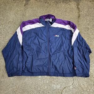 Vtg 90s FILA Embroidered Logo Colorblock Baggy Zip Up Track Jacket Navy XL